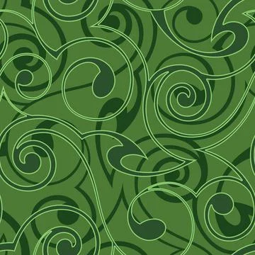Seamless vector green floral pattern of spirals and abstract shapes.Seamless Stock-Illustration
