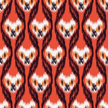 Seamless vector halloween ikat pattern with spooky cat faces Stock-Illustration
