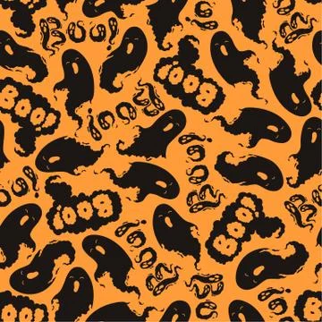 Seamless vector halloween pattern with cute ghosts and Boo letterings isolate Stockillustratie