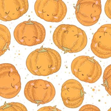 Seamless vector halloween pattern with cute pumpkins isolated on white backgr Stock Illustration