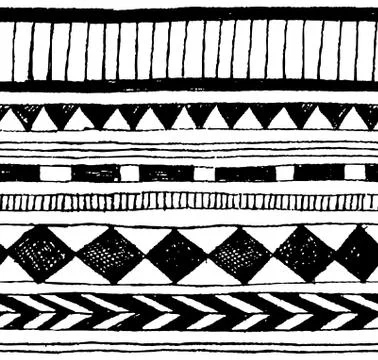 Seamless vector hand-draw tribal ink pattern Stock Illustration