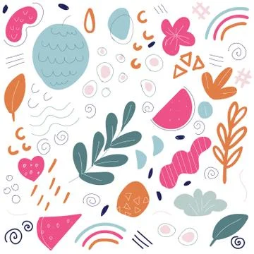 Seamless vector hand drawn abstract organic shapes tropical watermelon flower Иллюстрация