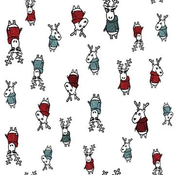 Seamless vector hand drawn background with deer in a sweater. Illustrazione stock