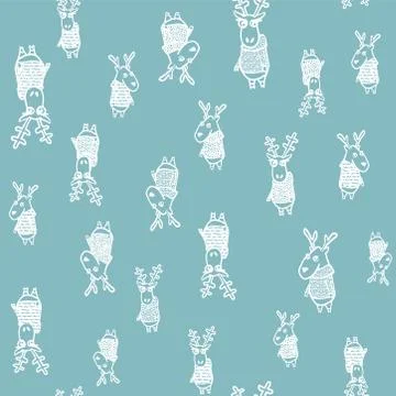 Seamless vector hand drawn background with deer in a sweater. Illustrazione stock