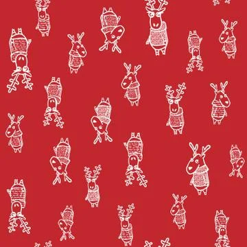 Seamless vector hand drawn background with deer in a sweater. Illustrazione stock