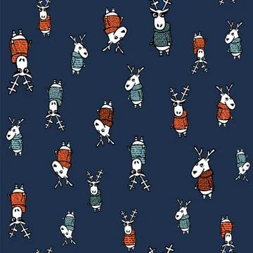 Seamless vector hand drawn background with deer in a sweater. Illustrazione stock