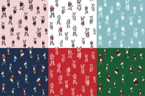 Seamless vector hand drawn background with deer in a sweater. Illustrazione stock