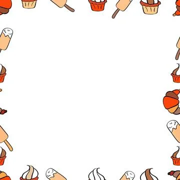 Seamless. Vector. Hand drawn frames. Blank orange, white and beige square cadre イラスト素材