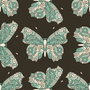 Seamless vector hand drawn pattern with fantasy butterflies in modern style Stock Illustration