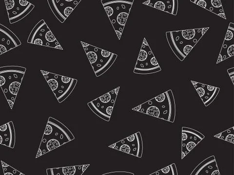 Seamless vector hand drawn pizza slices doodle on dark background Stock Illustration