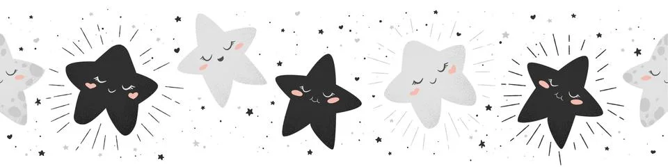 Seamless vector horizontal pattern with cute hand drawn cartoon stars isolate Illustrazione stock