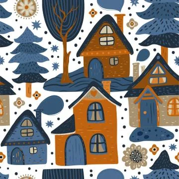 Seamless vector house pattern. Stock Illustration