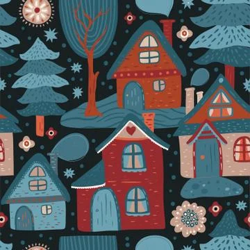 Seamless vector house pattern. Stock Illustration