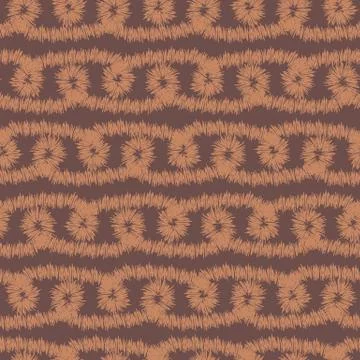 Seamless vector ikat pattern with brown stripes and loops Stock Illustration