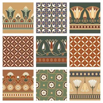 Seamless vector illustration based on the Egyptian national ornament with lotus Stock Illustration