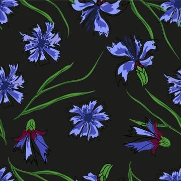 Seamless vector illustration with cornflowers and dragonflies on a light back Stock Illustration
