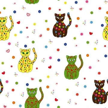 Seamless vector illustration with different stylized cats Stock Illustration
