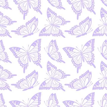 A seamless vector illustration featuring delicate flying swallowtail butterfl Stock Illustration