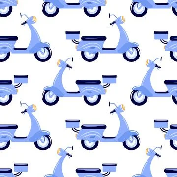 A seamless vector illustration featuring a pattern of blue scooters. The design Stock Illustration