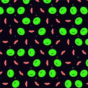 Seamless vector illustration pattern with abstract green shapes and lips on.. Stock Illustration