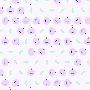 Seamless vector illustration pattern featuring cute purple pumpkins and lig.. Stock Illustration