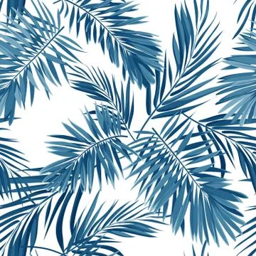 Seamless vector indigo blue pattern with monstera palm leaves on dark background Illustrazione stock