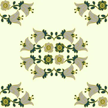 Seamless vector infinite pattern of formal, traditional snowdrops on a cream Stock Illustration