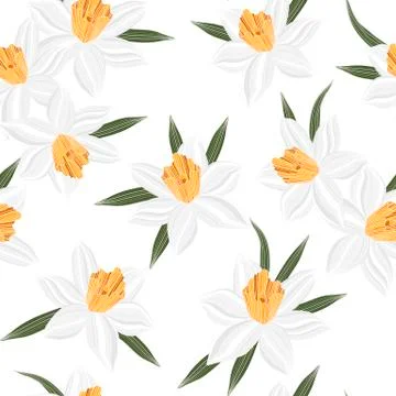 Seamless vector jonquil flower pattern background Stock Illustration