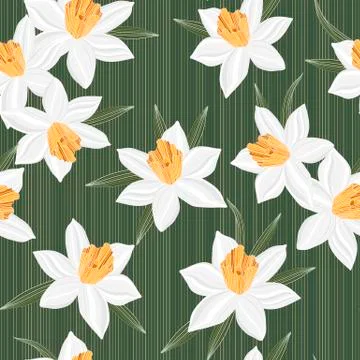 Seamless vector jonquil flower pattern background Stock Illustration