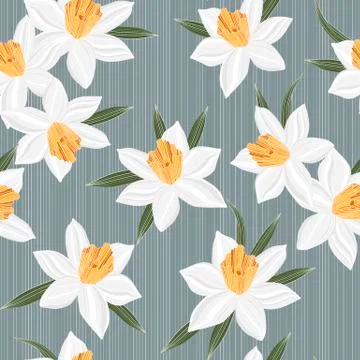 Seamless vector jonquil flower pattern background Stock Illustration