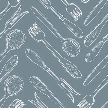 Seamless vector Kitchen Cutlery Pattern Stock Illustration