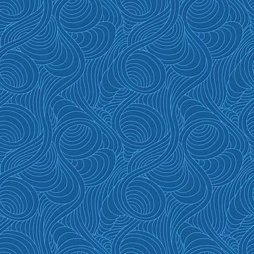 Seamless vector linear pattern of blue smooth lines of spirals and swirls Stock Illustration