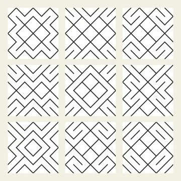 Seamless vector mesh lines pattern set. Stock Illustration
