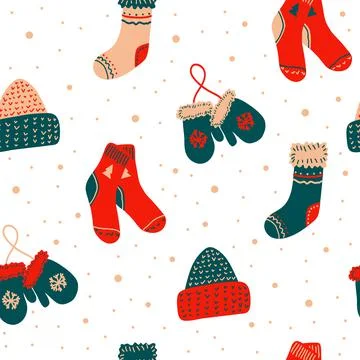 Seamless vector new year and christmas pattern in scandinavian simple hand dr 스톡 일러스트