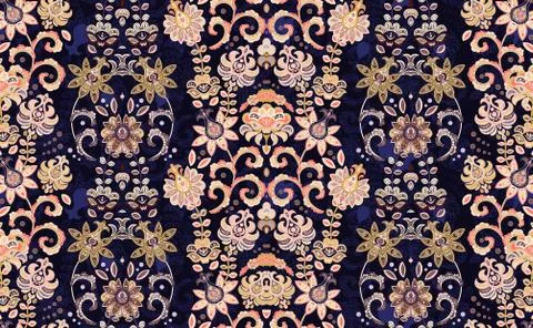 Seamless vector ornament with oriental pattern with hand draw flowers. Floral Stock Illustration