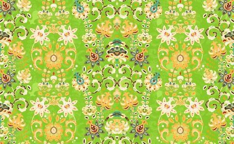 Seamless vector ornament with oriental pattern with hand draw flowers. Floral Illustrazione stock