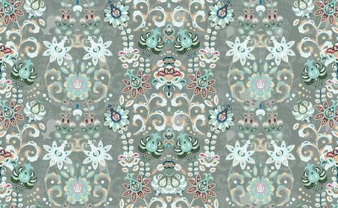 Seamless vector ornament with oriental pattern with hand draw flowers. Floral Stock Illustration