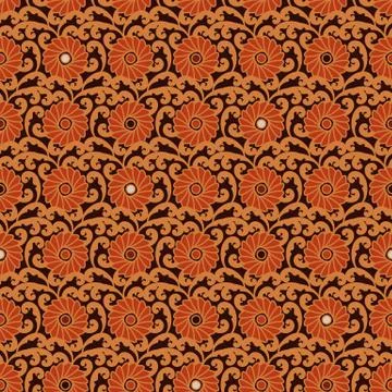 Seamless vector ornamental pattern with orange flowers and leaves Stock Illustration