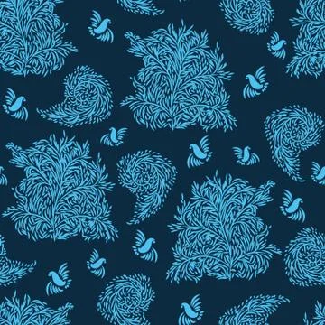 Seamless vector ornamental toile pattern with trees,birds, and paisleys イラスト素材