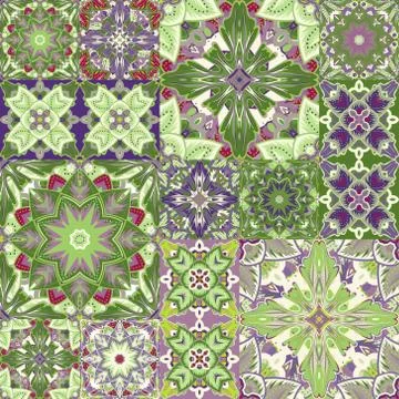 Seamless vector  patchwork tile with Victorian motives in colorful.  Background イラスト素材
