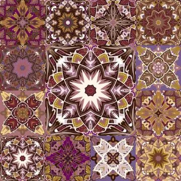 Seamless vector  patchwork tile with Victorian motives in colorful.  Background 스톡 일러스트