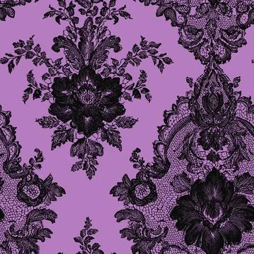 Seamless vector pattern 2 featuring bold black vintage lace with intricate flor 스톡 일러스트