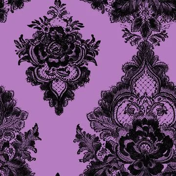 Seamless vector pattern 3 featuring bold black vintage lace with intricate flor Ilustración de archivo