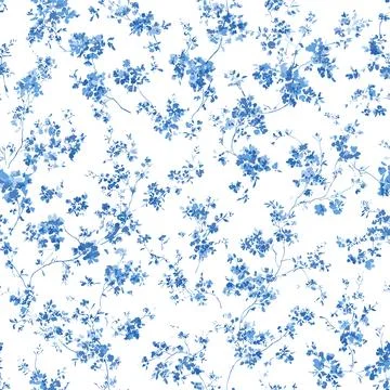 Seamless vector pattern 6 featuring delicate blue floral branches in classic to Stock Illustration