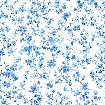 Seamless vector pattern 8 featuring delicate blue floral branches in classic to Illustrazione stock