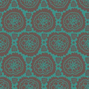 Seamless vector pattern with abstract lacy shapes in teal and brown Stock Illustration