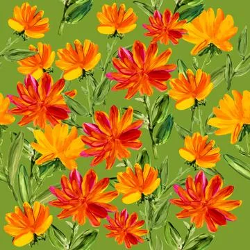 Seamless vector pattern of abstract painting red and yellow flowers. Original イラスト素材