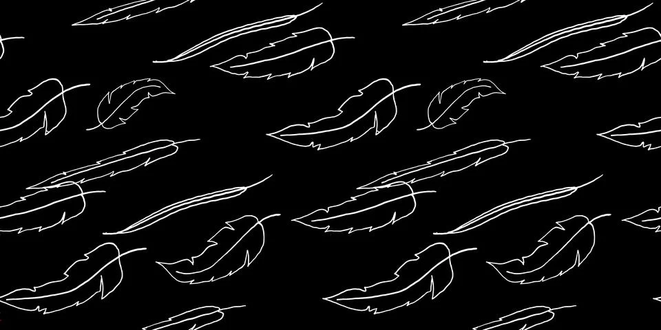 Seamless vector pattern of abstract silver feather-like strokes on a black Stock Illustration