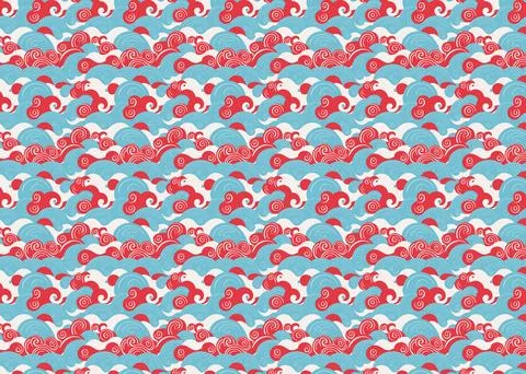 Seamless vector pattern with abstract waves in blue and red colors Illustrazione stock
