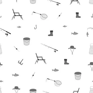 Seamless vector pattern. Accessories for fishing. Vector graphics. Vector EPS Stock Illustration